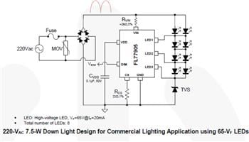 Application Circuit Diagram - onsemi FL77944 Dimmable High-Power LED Direct AC Driver